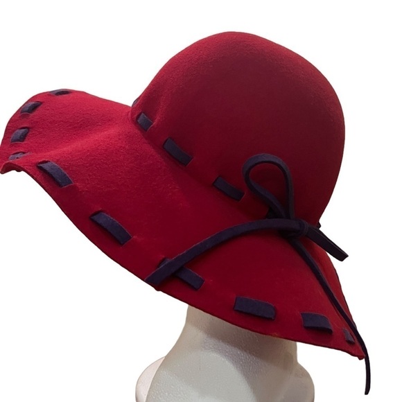 Cheveux Red & Purple 100% Wool Wide Brim Floppy Hat 15” - Picture 6 of 9